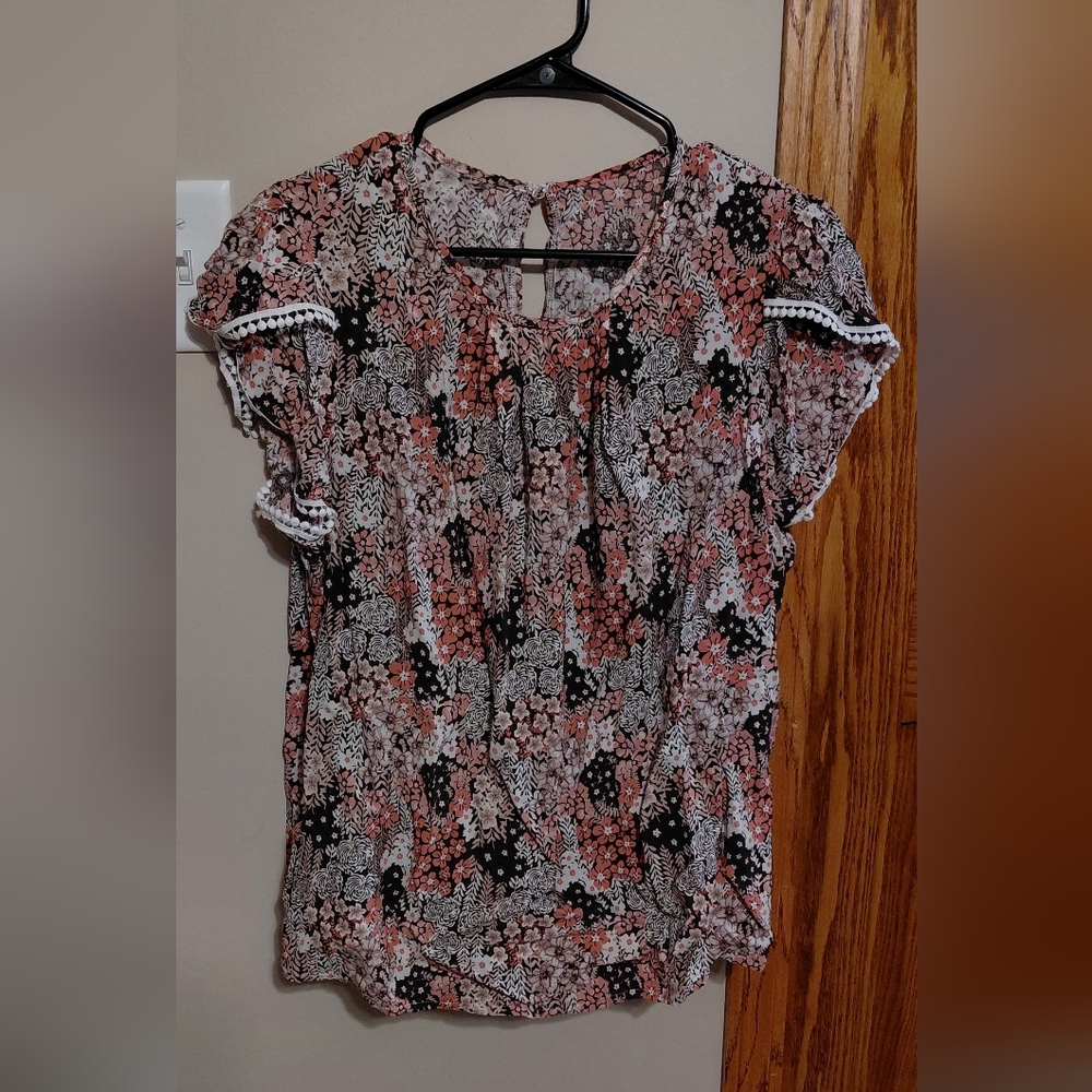 SHEIN Black and Pink Floral Blouse